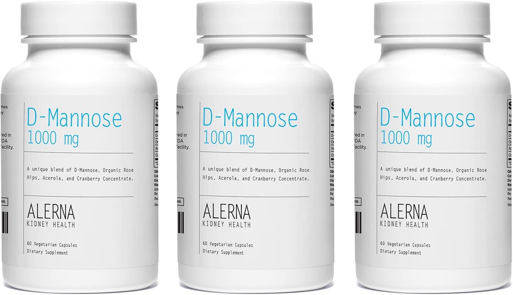 D-Mannose 1000 mg - Virtsatieterveys - karpalokonsentraatti, luomu ruusu HIPS, Acerola uute - 60 kasvissyöjän kapselit (paketti 3)