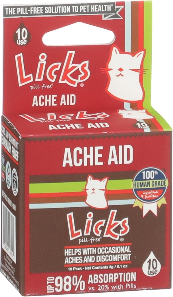Licks Pill-Free Cat Ache Aid - Gurkmeja och Ginger Cat Supplements - Cat Health Supplies & Pain Relief - Gel Packets - 10 Använd