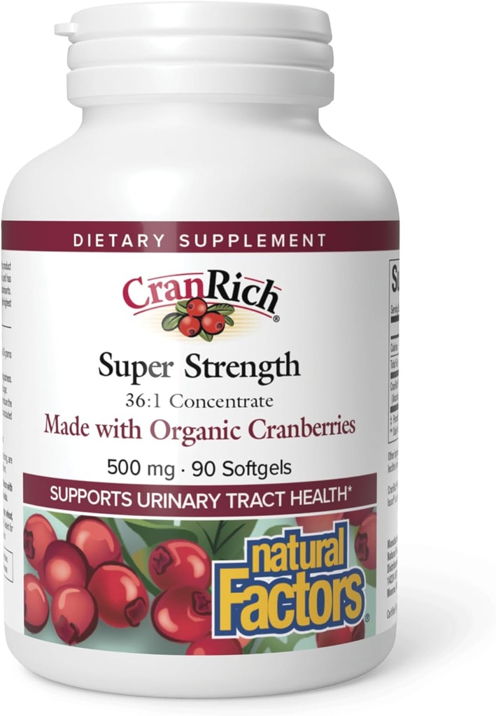 Luonnollinen tekijät CranRich, Super Strength Karpalotiiviste, antioksidantti täydentää virtsateiden tuki, ei-GMO, 90 softgels (90 Servings)