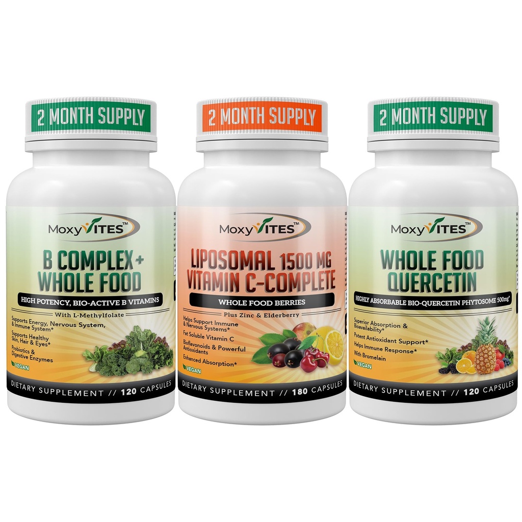 MoxyVites B-Complex - Liposomal C-vitamiini - Quercetin energiatukea - Täydellinen energia Trifecta