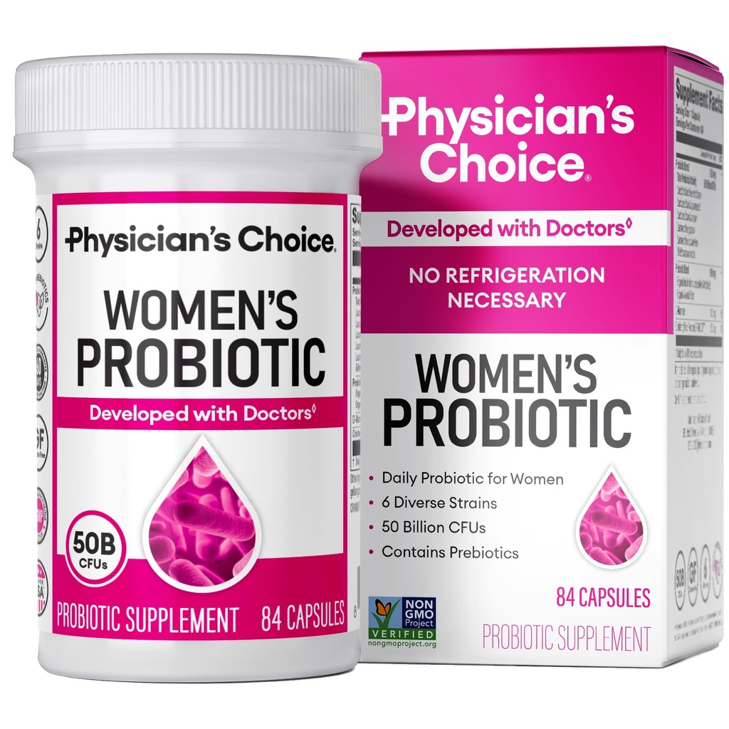 Lääkärin valinta Probiootit naisille - PH Balance, Ruoansulatus, UT, & Feminine Health - 50 miljardia PMY - 6 Ainutlaatuinen kanta naisille - Organic Prebiootit, Cranberry Extract+ - Naisten Probiootti - 84 CT