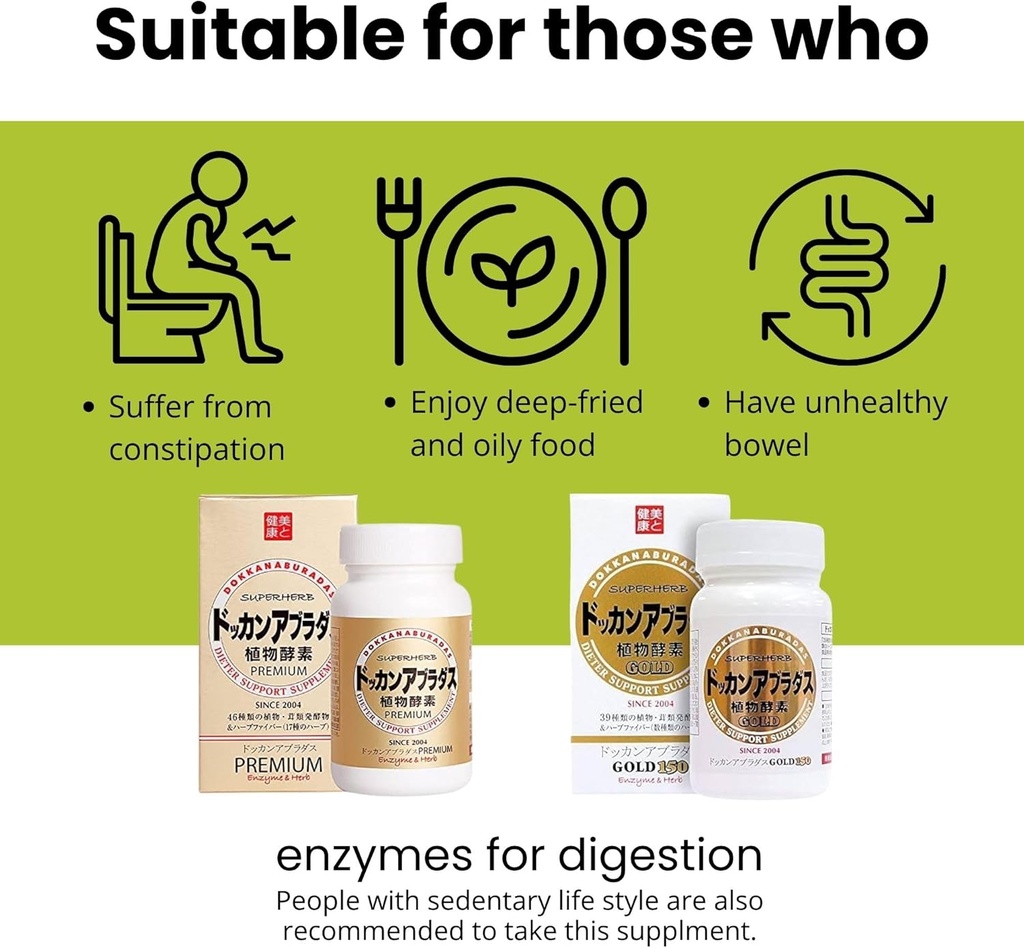 Luonnollinen digestiivinen entsyymit & kasviperäinen digestiivinen entsyymit Fiber Supplement for Women, 39 Plant & 7 Herbal Blends for Energy & Metabolia Support, Gold 150 tablettia, Japanista, 2 EA