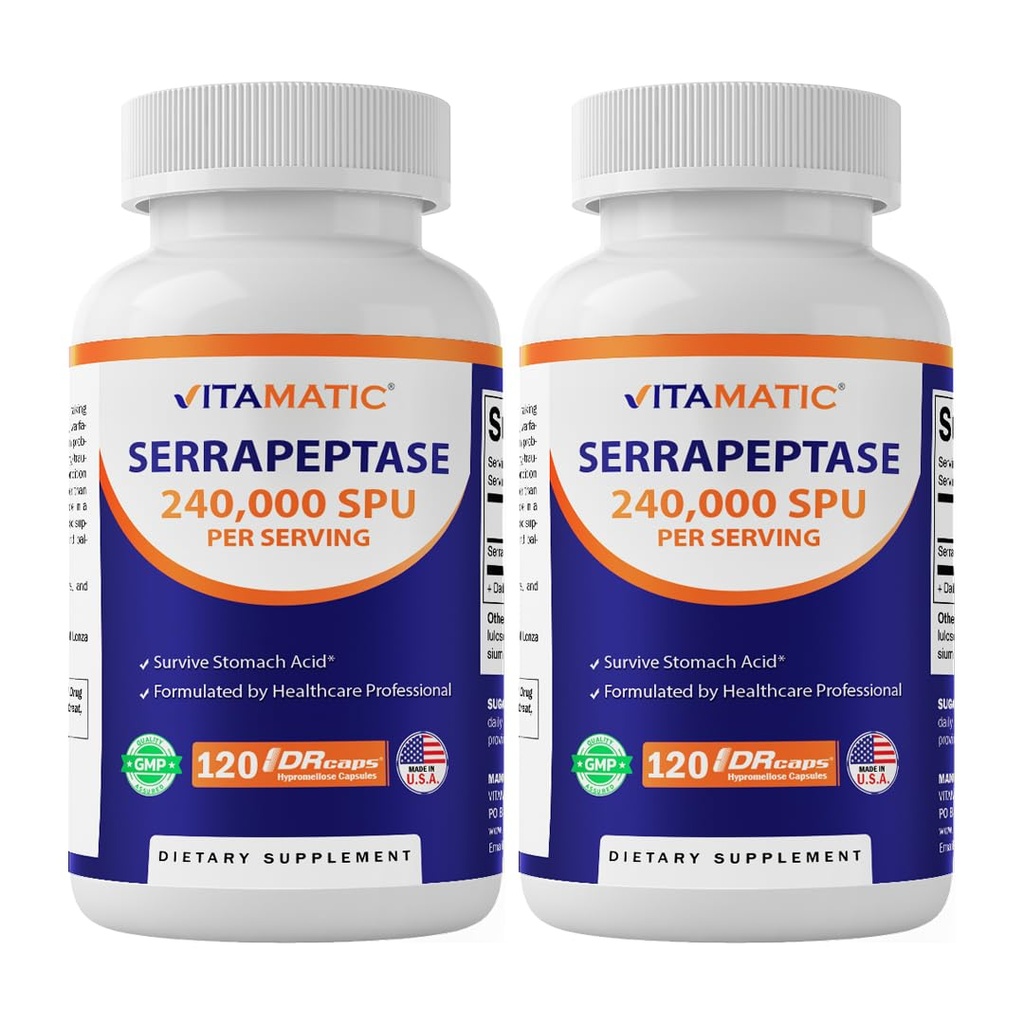 Vitamaattinen Serrapeptaasi 240 000 SPU:n palvelin, 120 Viivästynyttä julkaistua kapselia - Enteric coated - non-GMO-made in the USA (120 Count (Pakki 2))