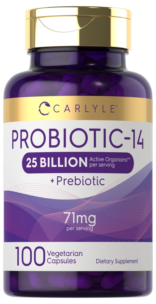 Carlyle Probiootit miehille ja naisille 25 miljardia PMY ... Prebiootit 100 kapselia kasvissyöjä, ei-GMO, & Gluteeniton täydennysosa