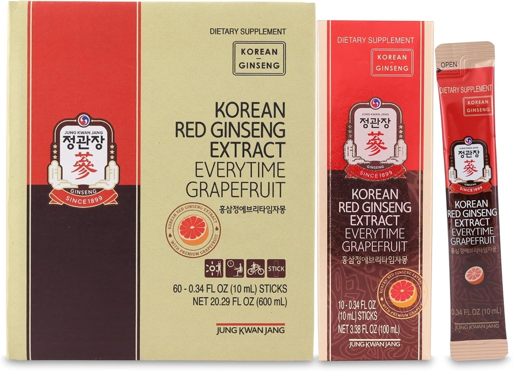 JUNG KWAN JANG Korean Red Ginseng Extract Everytime Greippi 1000mg Ginseng Supplement, Enegy Supplement, korealainen Ruoka ... kofeiiniton, gluteeniton, boost-energia, antioksidantti 60 Count