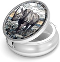 Pill Box-3 Compartment Small Pill Case för Purse & Pocket Mini Metal Pill Holder Travel Pill Container för att hålla tillägg Vitamins BPA-Free (Rhinoceros)