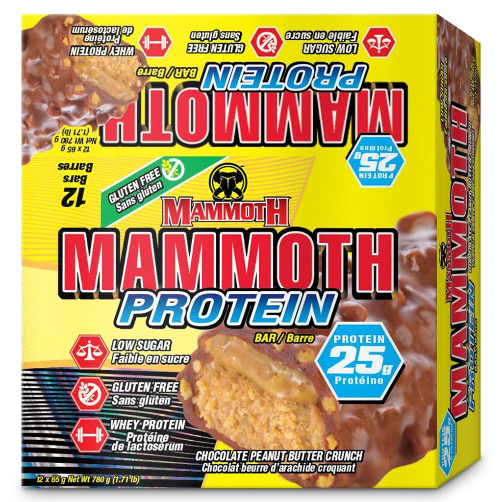 Mammoth Protein Bar, Chocolate Peanut Butter Crunch, 25g proteiinia, matala sokeri, matala carb, gluteeniton, 12 x 65g (12 kreivi) (Chocolate Peanut Butter Crunch) (12 kreivi, suklaa Maapähkinävoi Crunch)