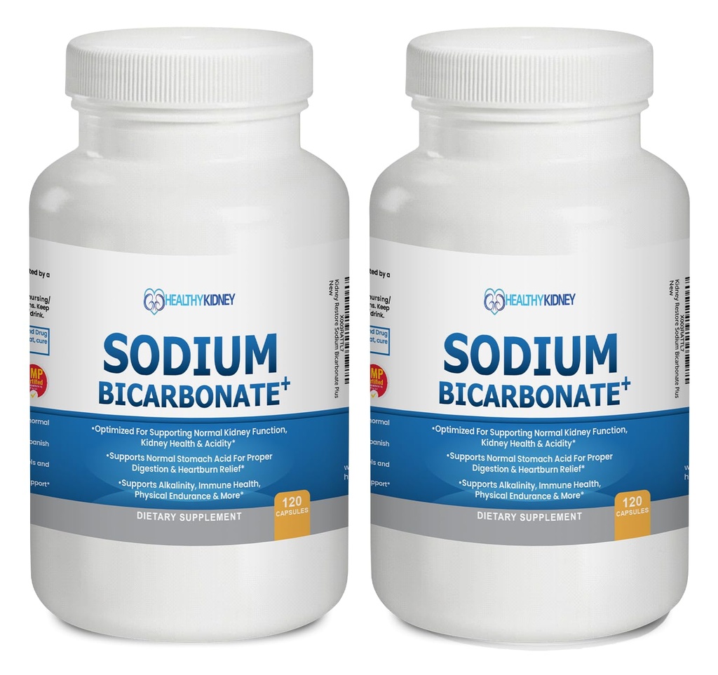 Organic Sodium Bicarbonate Alkaline Kapselit - Boosts Munuaisten terveys, Neutralizes Smach Acid Alkalizing Superfoods, Tukee Immuunijärjestelmä & Athletic Performance, Nopea Relief Antasidi 2 Pack