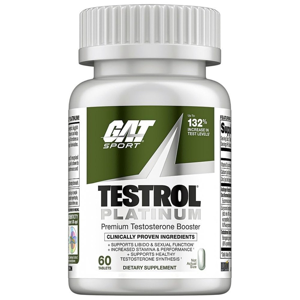 Testrol Platinum, testi Booster miehille GAT Sport Stamina + Libido + Testosteroni Boost, Boron, D-vitamiini, Sinkki, 60 tablettia