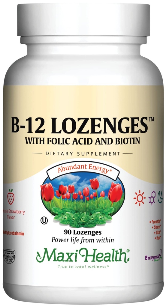 B12-vitamiini Foolihappoa ja biotiinia - Sublingual B 12-vitamiinia Mansikka maku - kasvissyöjä Kosher B 12-vitamiini - VIT B12-lisä Red Blood Cell tuotanto ja energia (90 Count)