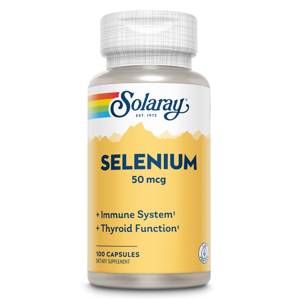 Solaray Selenium 50 mikrog, terve immuunijärjestelmä, kilpirauhasen toiminta ja antioksidantti tuki, 100 kapselia