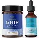 HERBAMAMA 5-HTP och Ashwagandha Kit - Bundle på 200 mg 5-Hydroxytryptophan Gummies & Ashwagandha Liquid Drops 2 fl oz - Vegan, Non-GMO, Alcohol & Gelatin-Free - 2 Pack