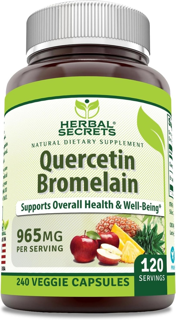 Herbal Secrets Quercetin 800 mg ja bromelain 165 mg, kasviskapselien täydennysosa ...
