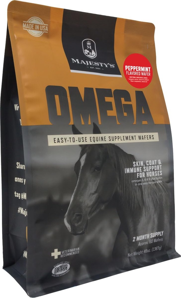 Majestys Omega Wafers - Superior Horse / Equine Skin, Coat och Immune Support Supplement - Omega 3, 6, 9 och Biotin (Peppermint, 60 Count)