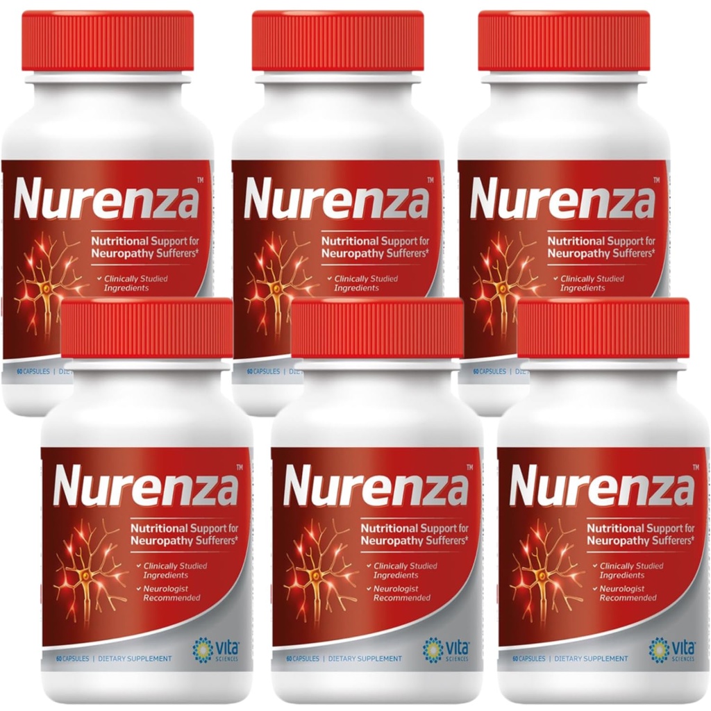 Vita Sciences Nurenza Neuropathy Relief Supplement 40x Strength Natural R-ALA Form för Nerve Health, Snabb reparation w / Vitaminer, Antioxidanter Revitalizing Feet, Hands, Legs och Tår. 60 Ct. - Pack med 6
