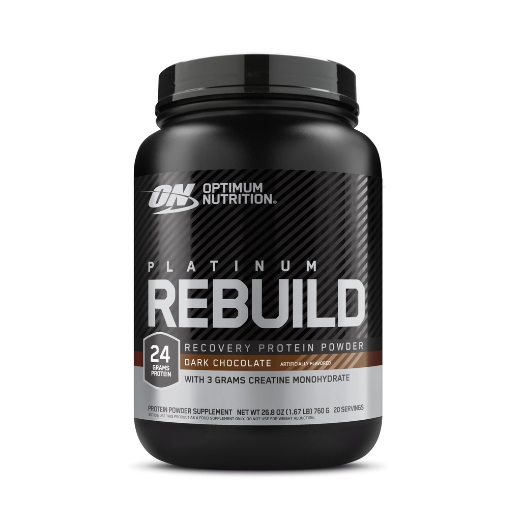 Optimum Nutrition Platinum Rebuild, Premium Platinum Blend proteinpulver med kreatinmonohydrat, mörk choklad, 20 portioner