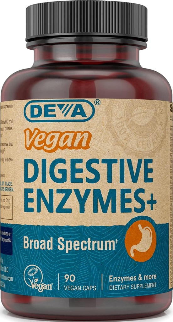 Deva Vegan Vitamins Digestive Enzymes Plus Supplement - En unik blandning av enzymer och örter - 90 kapslar, 1-pack