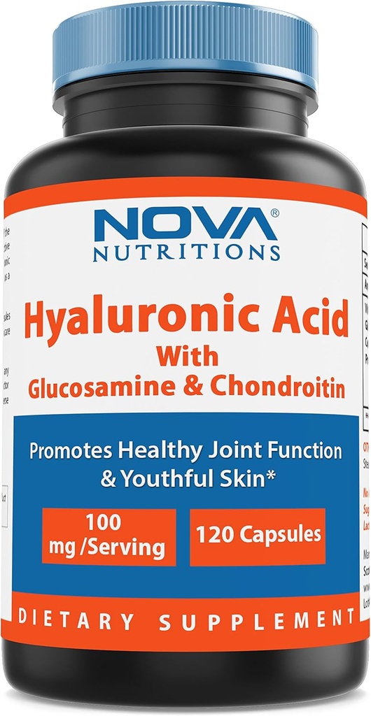 Nova Nutritions Hyaluronic Acid 100mg/serving - edistää nuorten ihon ja terveen yhteisen toiminnan 120 kapselia
