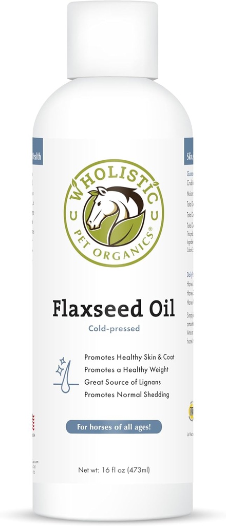 Wholistic Pet Organics Flaxseed Oil: Organic Flaxseed Oil för hästar -Flax Oil Horse Supplement med Antioxidant Rich Rosemary och Omega 3, 6 Fatty Acids för Cardio, Immune, Skin och Coat Health-16 Oz
