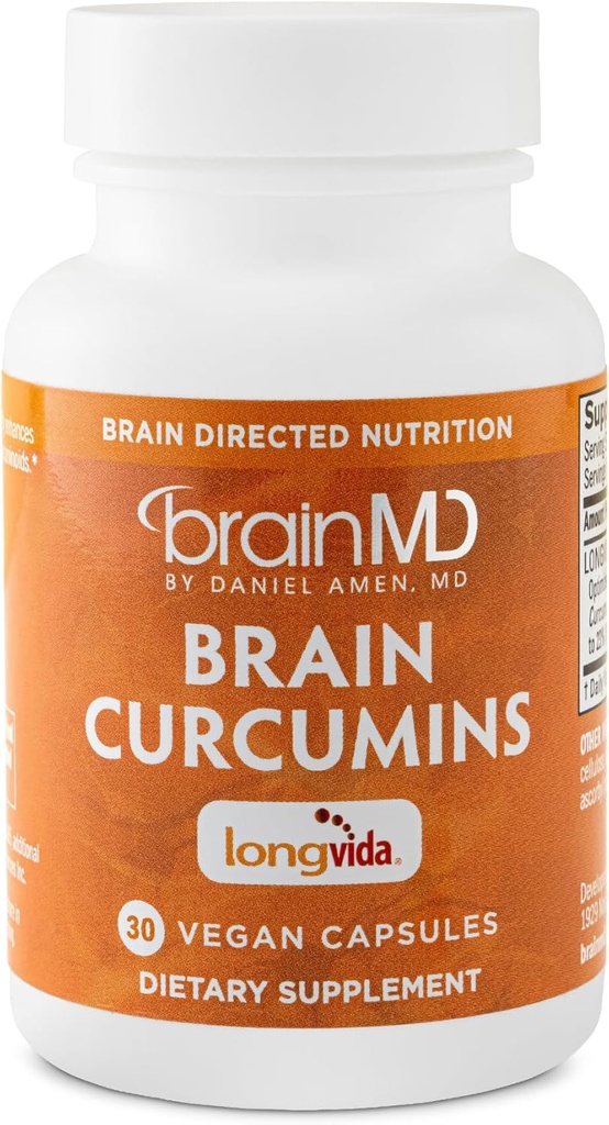 BRAINMD Brain Curcumins - 30 vegaanikapselia - Longvida Curcumin - Gluteeniton - 30 tarjoilua