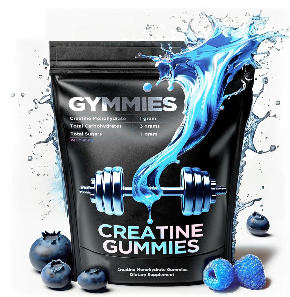 Kreatiini Monohydraatti Gummies - Lihaskasvu, Performance, Endurance - 5 Gram Creatine per Serving - Vegaani, Ei-GMO, Gluteenittomat, Valmistettu USA - 90ct (90 Count, Hapansininen vadelma)