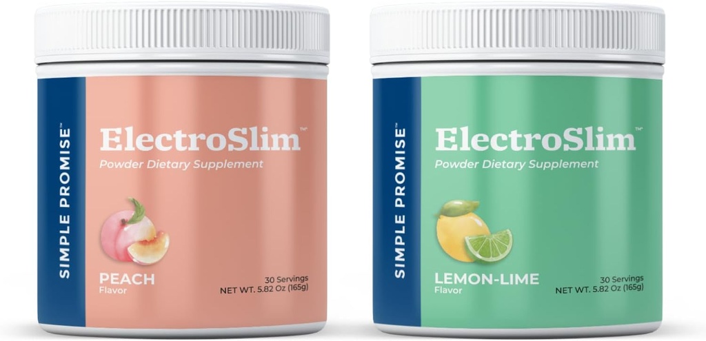 Simple Promise ElectroSlim Bundle Flavor - Lemon Lime och Peach - Sugar-Free Electrolyte Powder Hydration Support med Essential Electrolytes - Ingen sockerformel för daglig energibalans