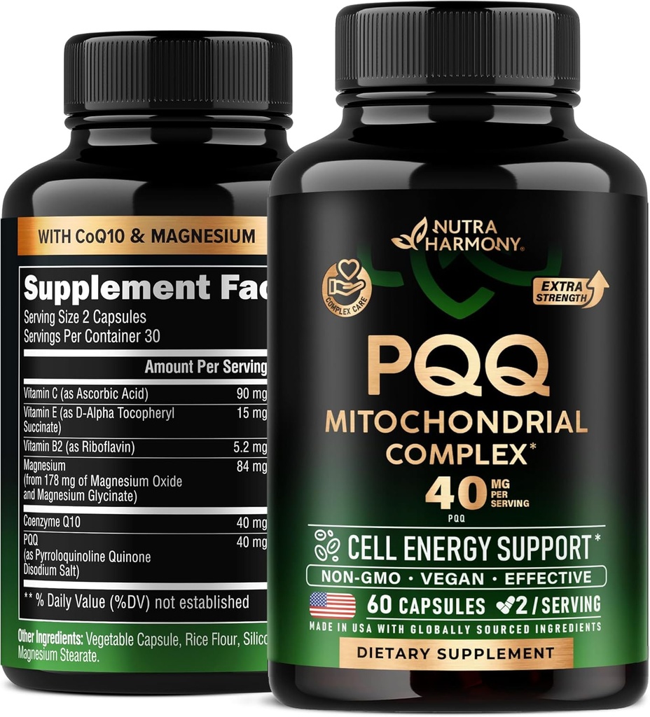 PQQ 40 mg - PQQ CoQ10-lisäravinteen kanssa - Mitokondrio Biogeneesi & solumainen energiantuotanto - magnesium, C-vitamiinit, E & B2 - puhdas & erittäin biologisesti käytettävissä oleva .