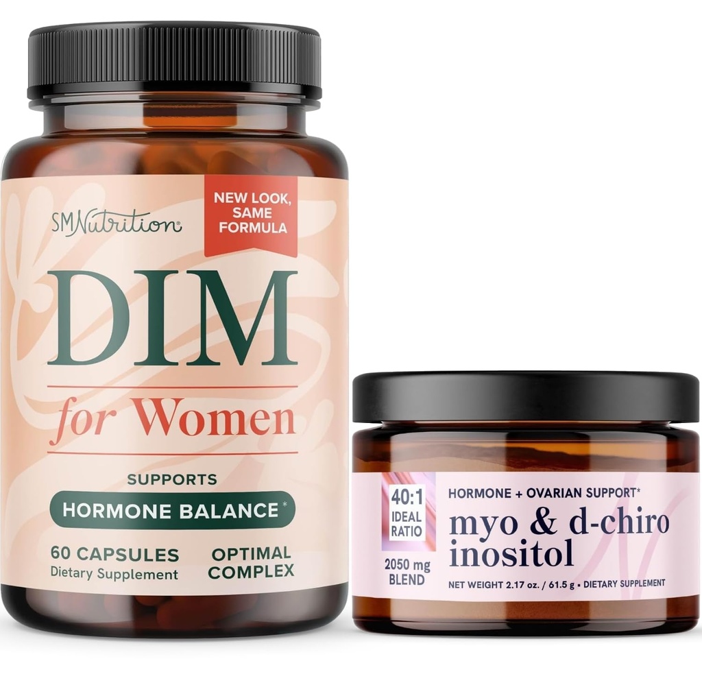 Myo-Inositol Powder Complex ja naisten DIM täydennysosa . Hormoni Balance Bundle ihanteellinen 40:1 Ratio Myo-Inositol & D-Chiro Inositol Powder (30 tarjoilua) ja DIM täydentää naisten (60 tarjoilua)
