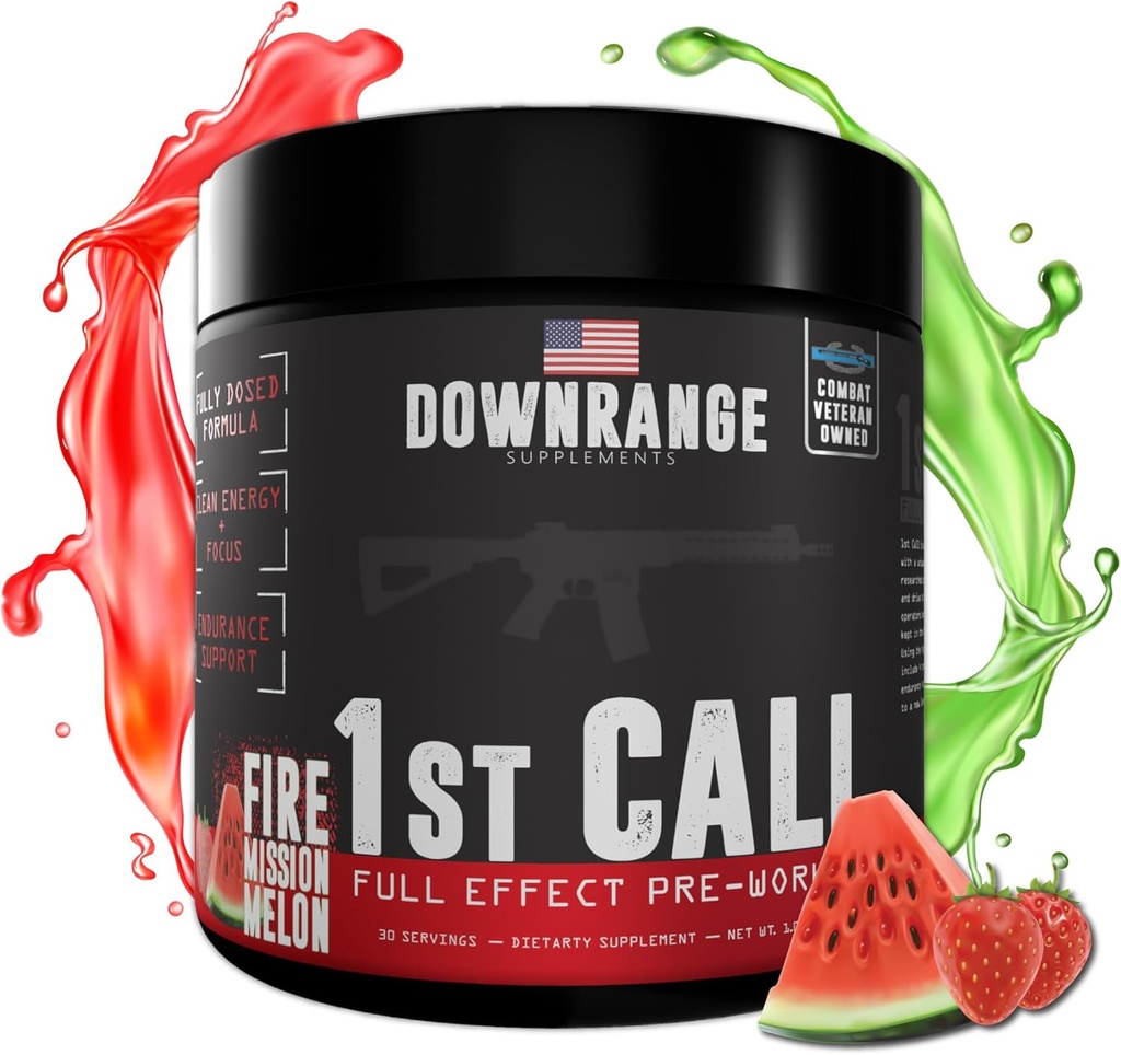 DownRange 1. Call Pre Treenout Powder, Preworkout miehille ja naisille, Aminohappo Beta Alanine & kofeiini pumppu, energia ja Focus tuki, 30 tarjoiluja (Strawberry Watermelon)