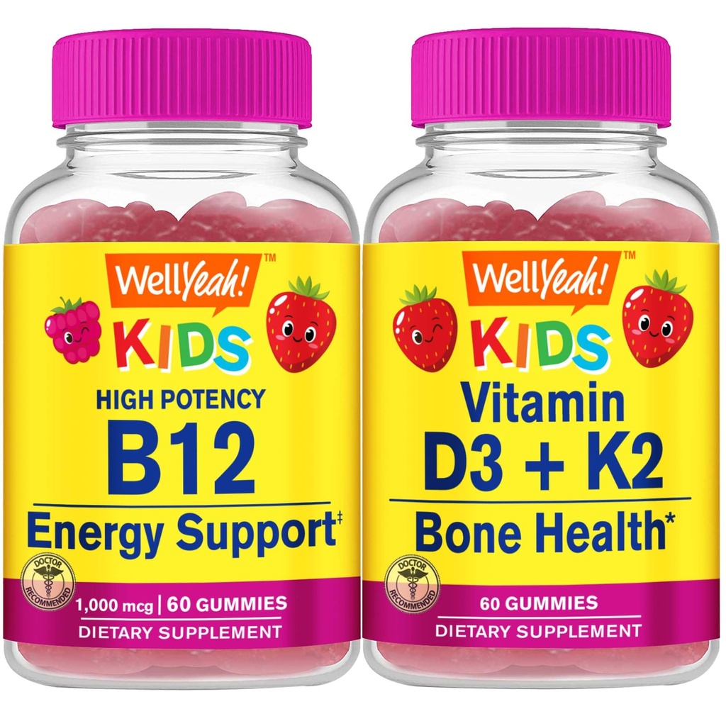 WellYeah Vitamin B12 Kids + Vitamin D3 + K2 Kids, Gummies Bundle - Great Tasting, Vitamin Supplement, Gluten Free, GMO Free, Chewable Gummy
