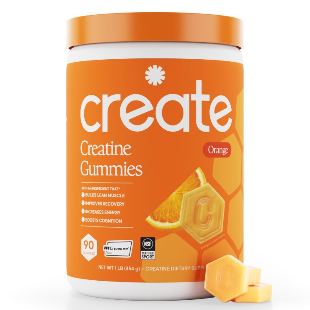 Luo Creatiini Monohydraatti Gummies miesten ja naisten, Boost Focus, Strength, ja Endurance, Anti-Melting Formula, Vegan, Gluteeniton, ei-GMO, 1,5 g Creatiini per Gummy (Orange, 90 t)