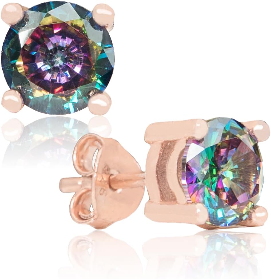 Käsintehty Rose Gold Plated Natural Mystic Topaz Sterling Silver Stud korvakorut