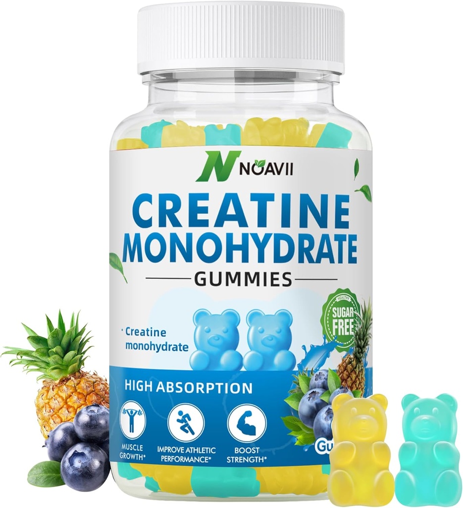 Creatiini Monohydraatti Gummies 5000 mg miehille ja naisille, purukumia Creatiini Monohydraatti lihasten vahvuus, lihasten rakentaja, energia Boost, Pre-Workout täydentää(90 Count) - Blueberry Ananas