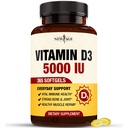 NEW AGE D3-vitamiini 5000 IU 125 mcg Softgels - Tuki immuunituki, vahva luun terveys - ei-GMO, gluteeniton, Dairy-free, 1 vuosi tarjonta (360 Softgels (pakkaus 1))