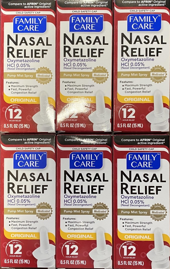 Varmistettu Nasal Relief Spray, 12 tunnin pumppu Mist Oksimetatsoliini HCL, 0,5 fl. Oz (6 pakkaus)
