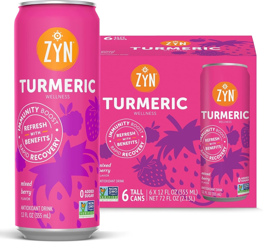 ZYN Turmeric Wellness Drink 6 (Pack), Mixed Berry smaksatt gurkmeja Curcumin Drink med svartpeppar, No Added Sugar, Low Carb & Low Calorie Drink, Clean Alternative