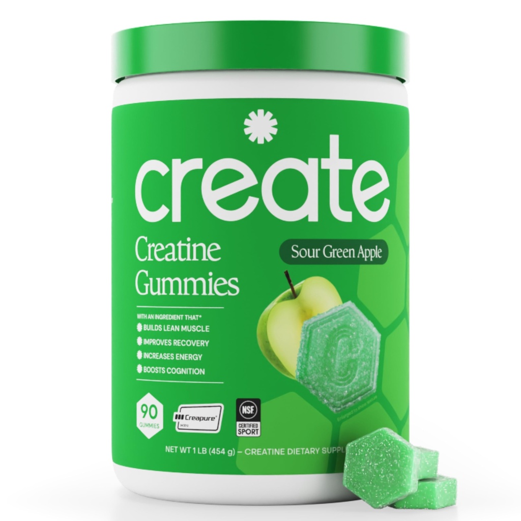 Kreatiini Monohydraatti Gummies for Men & Women - Boost Focus, Strength, and Endurance, Anti-Melting Formula, Vegan, Gluteenittomat, ei-GMO, 1,5 Gram Creatiini per Gummy (Sour Green Apple, 90 ct)