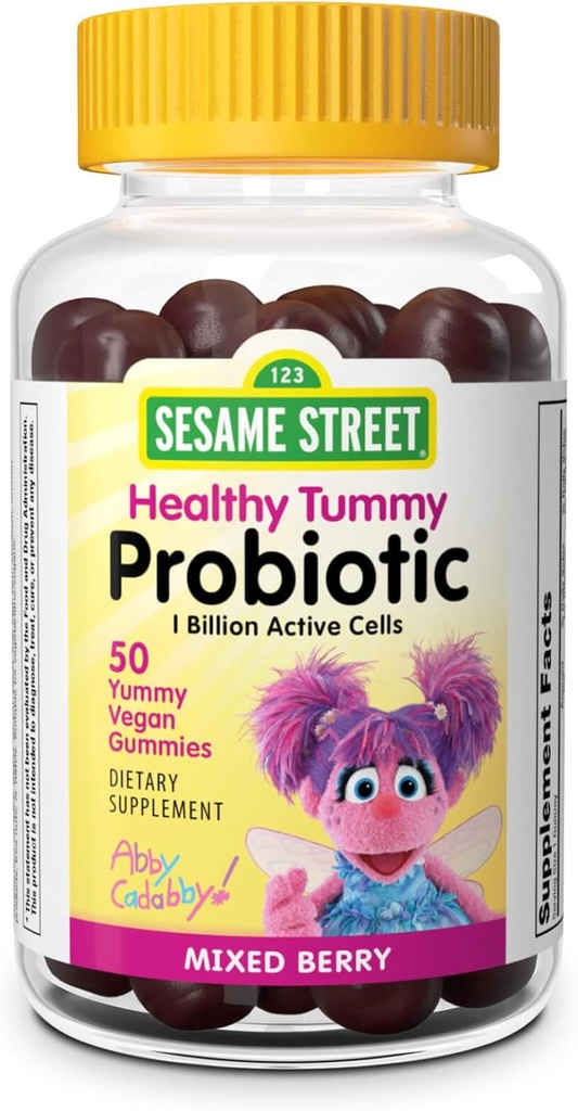 Webber Naturals Sesame Street Healthy Tummy Probiotics for Kids, 1 Billion Active Cells per Gummy, 50 Gummies, för Digestive Health, fri från Gluten, Dairy, Peanut & Gelatin, Vegan