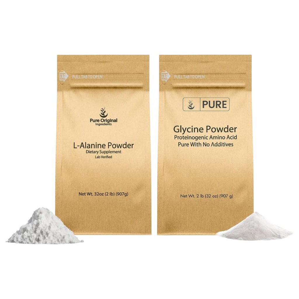 PUHEENJOHTAJAT L-alaniini ja Glysiini Powder Bundle (2 lb Each), täydennysosat, puhtaat ja laimentamattomat