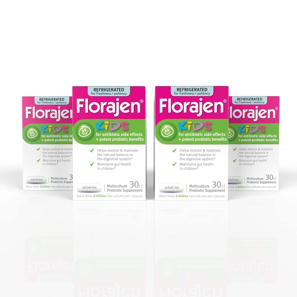 Florajen Kids Probiootit, Daily Gut Health & Immune Support Supplement, Ummetus ja turvotus Relief, 120 kapselia (Refrigerated)