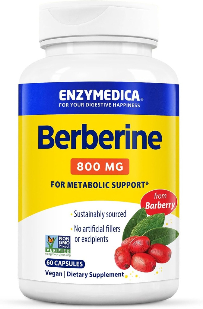 Enzymedica Berberine 800 mg - Vegan kapslar för metaboliskt stöd - från hållbart källad barberry - icke-GMO, glutenfri, inga filler eller excipienter - 60 kapslar