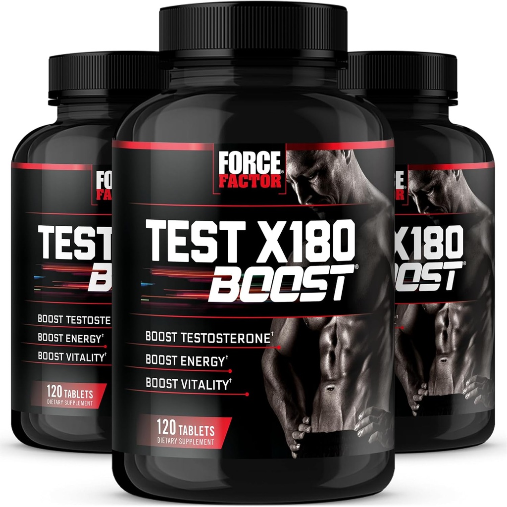 Force Factor Test X180 Boost, Testosteroni Booster ja Energy Supplement for Miehet, Boost Energy, Lisätä kestävyyttä ja parantaa elinvoimaa, D-asparttihappoa ja Sarvikuonoa, 120 Count (Pack of 3)