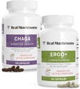 Real Sienet Ergotioneine (60ct) ja Chaga (120ct) Bundle Shiitake ja Oyster Sieniuute - Pitkäikäisyys, Ruoansulatus - Vegan, Gluteeniton, ei-GMO - Natural Support for Healthy Aging