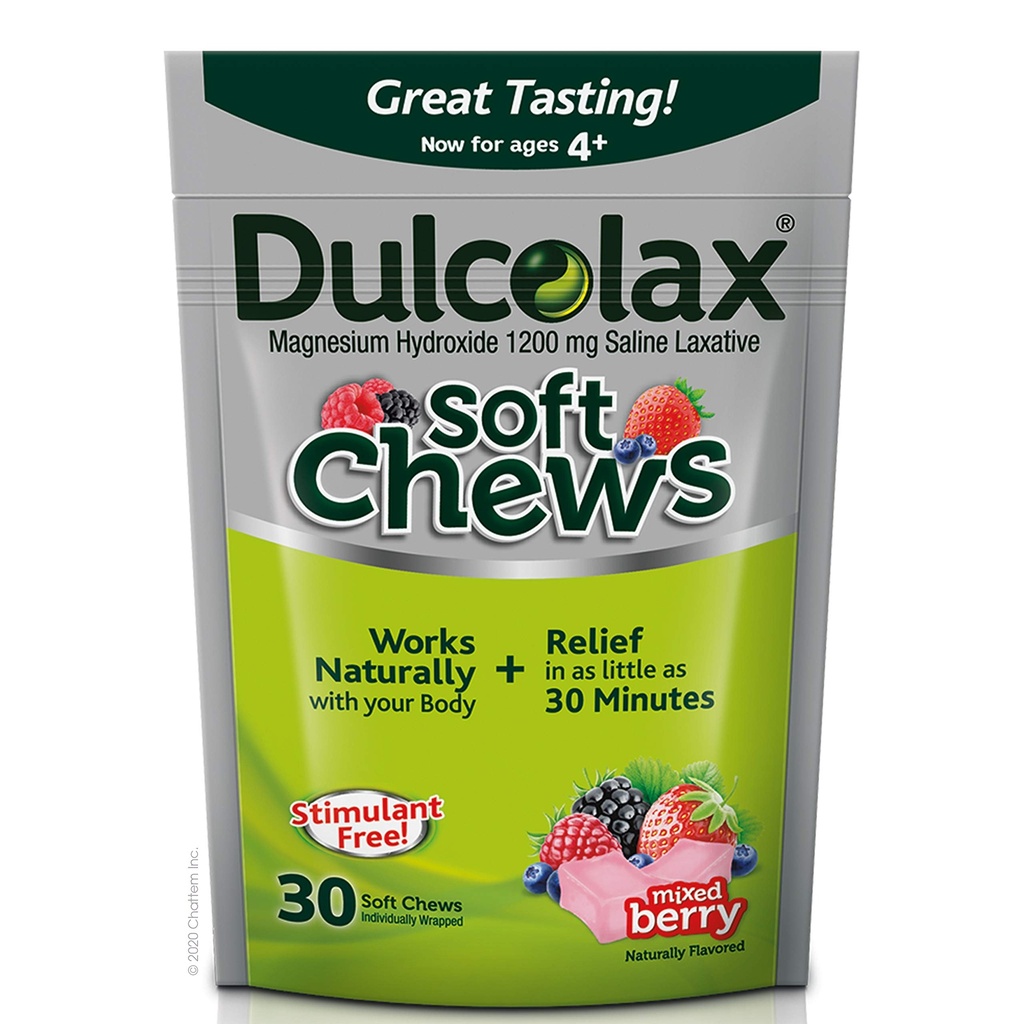 Dulcolax Soft Chews Saline Laxative Mixed Berry (60ct & 30ct) 1200 mg Magnesiumhydroksidi Lievä Ummetus Helppo