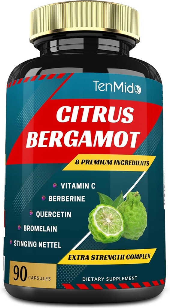 Citrus Bergamot-uutekapselit, joissa on C-vitamiinia, berberiinia, kvarsetiinia, bromaiinia, echinaceaa, mustapippuria - 3 kuukautta, 90 kapselia