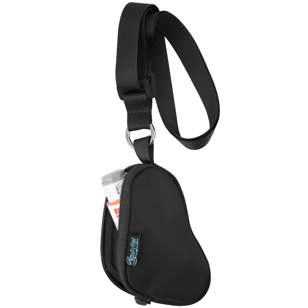 Beautyflier Astma Inhaler tapauksessa Lanyard haltija avainketju matka kätevä Mini laukku aikuisille ja lapsille, ei sisällä inhalaattori (musta)