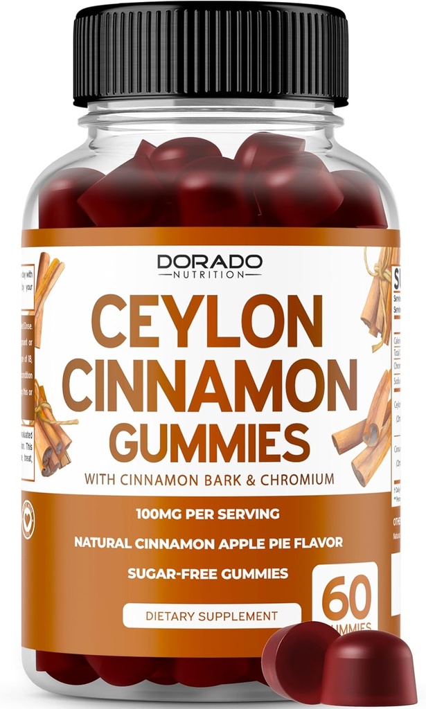 Ceylon Cinnamon Gummies (60 kreivi) Apple Siideri Viinietikka Kaneli, Kurkuma, Berberiini & Ginseng for Digestion Yleinen hyvinvointi tuki - Ceylon täydentää - Vegan Safe & USA Made