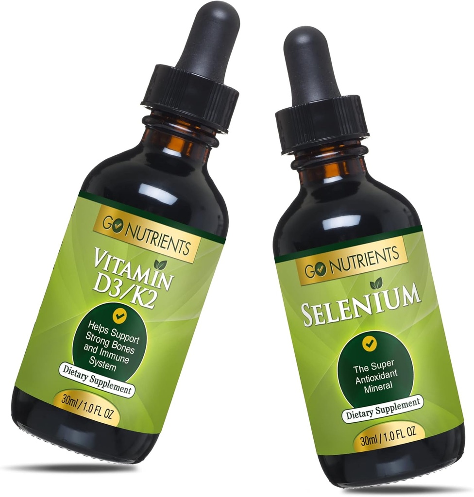 Go Nutrientit Nestemäinen D3-vitamiini K2 (MK-7) Drops 1oz & Selenium 200 mcg Supplement 1.0 oz