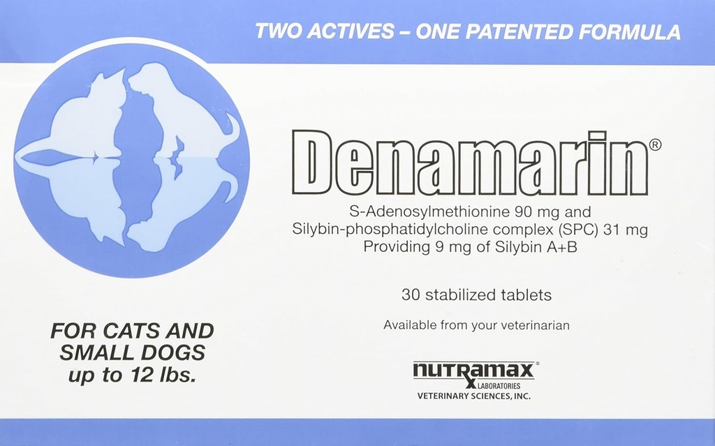 Nutramax Laboratories Denamarin Liver Health Supplement for Small Dogs and Cats - With S-Adenosylmetion (SAMe) and Silybin, 30 tablettia