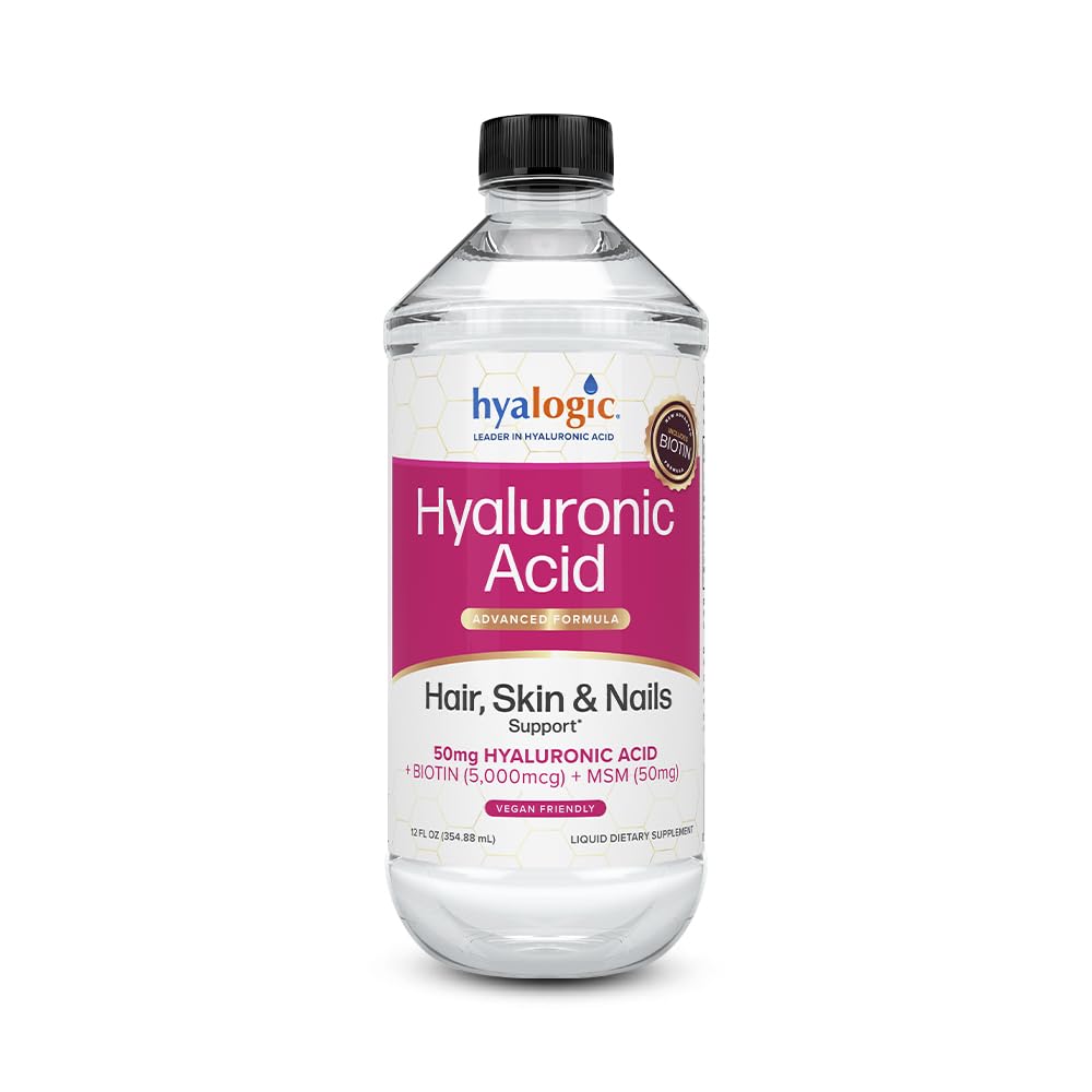 Hyalogic Liquid Hyaluronic Acid Supplement - Tuki terveille hiuksille, iholle ja kynsille 5 000 mikrog Biotin ja 50 mg MSM - Natural Hydration koko kehon - korkea molekyylipaino Formula - 12 oz